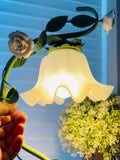 Yeknu  Traditional Style Energy-Efficient Table Lamp with Matte Finish, Floral Theme, Lacquered Metal & Plastic Base, Ceramic Rose Accents, Push Button Control, Downlight Bedroom Lamp, Art Shade Design, USB Powered - Handcraf