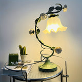 Yeknu  Traditional Style Energy-Efficient Table Lamp with Matte Finish, Floral Theme, Lacquered Metal & Plastic Base, Ceramic Rose Accents, Push Button Control, Downlight Bedroom Lamp, Art Shade Design, USB Powered - Handcraf