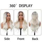 Yeknu  26 Inch Body Wave Lace Front Wigs 13x1 T Part Lace Front Daily Wigs Ombre White Synthetic Hair Wigs Glueless Lace Wigs