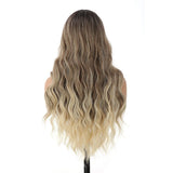 Yeknu  Ombre Brown 13x4 Lace Front Wig 280g 180% Density 26 Inch Synthetic Hair Wigs 13x4 Body Wave Transparent Lace Front Wig