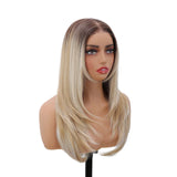 Yeknu  13x3 Transparent Lace Front Wigs Silver Blonde Color Synthetic Hair Wigs 22 Inch Straight Glueless Lace Front Daily Wigs