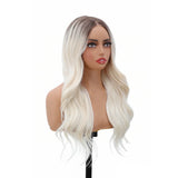 Yeknu  26 Inch Body Wave Lace Front Wigs 13x1 T Part Lace Front Daily Wigs Ombre White Synthetic Hair Wigs Glueless Lace Wigs