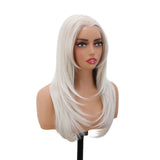 Yeknu  13x3 Transparent Lace Front Wigs Silver Blonde Color Synthetic Hair Wigs 22 Inch Straight Glueless Lace Front Daily Wigs