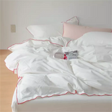 Yeknu  Korean INS Cream Style Bedding Set Solid Color Soft Bed Flat Sheet Pillowcase Adult Single Twin Full Queen Size Duvet Cover Sets