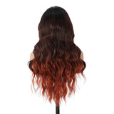 Yeknu  Ombre Brown 13x4 Lace Front Wig 280g 180% Density 26 Inch Synthetic Hair Wigs 13x4 Body Wave Transparent Lace Front Wig