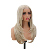 Yeknu  13x3 Transparent Lace Front Wigs Silver Blonde Color Synthetic Hair Wigs 22 Inch Straight Glueless Lace Front Daily Wigs