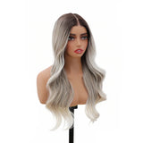 Yeknu  26 Inch Body Wave Lace Front Wigs 13x1 T Part Lace Front Daily Wigs Ombre White Synthetic Hair Wigs Glueless Lace Wigs