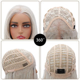 Yeknu  13x3 Transparent Lace Front Wigs Silver Blonde Color Synthetic Hair Wigs 22 Inch Straight Glueless Lace Front Daily Wigs