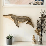 Yeknu Wooden Sea Fish Decor Statue Wall Hanging Decor Whale Figurine Sculpture Ornament Rustic Decor Home Living Room Bedroom Decor