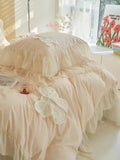 Yeknu  French Princess Style Bedding Sets Ruffle Lace Bow Quilt Cover Romantic Bedclothes Decor Woman Girls Bedroom Duvet Cover 4pcs