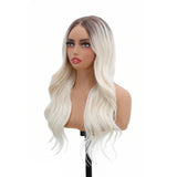Yeknu  26 Inch Body Wave Lace Front Wigs 13x1 T Part Lace Front Daily Wigs Ombre White Synthetic Hair Wigs Glueless Lace Wigs