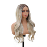 Yeknu  26 Inch Body Wave Lace Front Wigs 13x1 T Part Lace Front Daily Wigs Ombre White Synthetic Hair Wigs Glueless Lace Wigs
