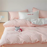 Yeknu  Korean INS Cream Style Bedding Set Solid Color Soft Bed Flat Sheet Pillowcase Adult Single Twin Full Queen Size Duvet Cover Sets