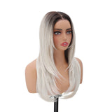 Yeknu  13x3 Transparent Lace Front Wigs Silver Blonde Color Synthetic Hair Wigs 22 Inch Straight Glueless Lace Front Daily Wigs