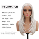 Yeknu  13x3 Transparent Lace Front Wigs Silver Blonde Color Synthetic Hair Wigs 22 Inch Straight Glueless Lace Front Daily Wigs