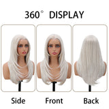Yeknu  13x3 Transparent Lace Front Wigs Silver Blonde Color Synthetic Hair Wigs 22 Inch Straight Glueless Lace Front Daily Wigs