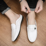 Yeknu  Slippers For Men Loafers Leather Indoor Home Slippers Men Spring Slip On Soft Comfor Black Bedroom Indoor Flat Men Shoes