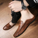 Yeknu  Slippers For Men Loafers Leather Indoor Home Slippers Men Spring Slip On Soft Comfor Black Bedroom Indoor Flat Men Shoes