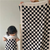 Yeknu Retro Color Matching Long-Staple Cotton Skin-Friendly Towel Checkerboard Plaid Face Bath Towels Soft Absorbent Face Towel
