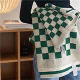 Yeknu Retro Color Matching Long-Staple Cotton Skin-Friendly Towel Checkerboard Plaid Face Bath Towels Soft Absorbent Face Towel