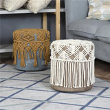 Yeknu  Macrame Round Chair Cover Hand-Woven Cotton Cope Tassel Hanging Tapestry  Sofa Low Stool Chair Cover Boho Decor