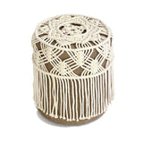 Yeknu  Macrame Round Chair Cover Hand-Woven Cotton Cope Tassel Hanging Tapestry  Sofa Low Stool Chair Cover Boho Decor