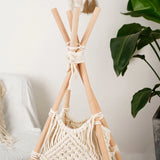 Yeknu Nordic Style Hand-woven Macrame Tapestry Tent with Wooden Stick Holder Kids Cotton Rope  Net Tent Photography Bohemia Decoration