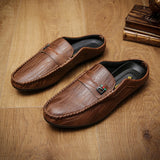 Yeknu  Slippers For Men Loafers Leather Indoor Home Slippers Men Spring Slip On Soft Comfor Black Bedroom Indoor Flat Men Shoes