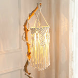 Yeknu  Handmade Macrame Light Shade Chandeliers Hanging Lamp Cover Handcraft Tassel Light Cover  Macrame Woven Bohemia Tapestry Decor