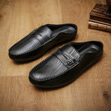 Yeknu  Slippers For Men Loafers Leather Indoor Home Slippers Men Spring Slip On Soft Comfor Black Bedroom Indoor Flat Men Shoes