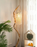 Yeknu  Handmade Macrame Light Shade Chandeliers Hanging Lamp Cover Handcraft Tassel Light Cover  Macrame Woven Bohemia Tapestry Decor