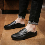Yeknu  Slippers For Men Loafers Leather Indoor Home Slippers Men Spring Slip On Soft Comfor Black Bedroom Indoor Flat Men Shoes