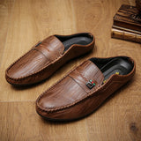 Yeknu  Slippers For Men Loafers Leather Indoor Home Slippers Men Spring Slip On Soft Comfor Black Bedroom Indoor Flat Men Shoes