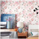Yeknu  White Pink Peel and Stick Wallpaper Removable Fresh Peony Self-Adhesive Prepasted Wallpaper Waterproof Extra Thick Wall Mural