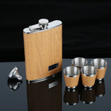 Yeknu  Creative 9 Oz Stainless Steel Hip Flask Set With 1 Funnel and 4 Cups Wooden Whiskey Wine Bottle Retro Alcohol Pocket Flagon