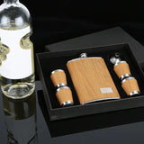 Yeknu  Creative 9 Oz Stainless Steel Hip Flask Set With 1 Funnel and 4 Cups Wooden Whiskey Wine Bottle Retro Alcohol Pocket Flagon