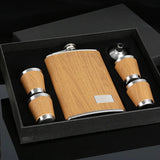 Yeknu  Creative 9 Oz Stainless Steel Hip Flask Set With 1 Funnel and 4 Cups Wooden Whiskey Wine Bottle Retro Alcohol Pocket Flagon