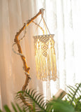 Yeknu  Handmade Macrame Light Shade Chandeliers Hanging Lamp Cover Handcraft Tassel Light Cover  Macrame Woven Bohemia Tapestry Decor