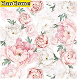 Yeknu  White Pink Peel and Stick Wallpaper Removable Fresh Peony Self-Adhesive Prepasted Wallpaper Waterproof Extra Thick Wall Mural