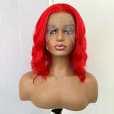 Yeknu  Short Curly Wavy Red Hair Wig Synthetic Free Part Shoulder Length 12 Inch Short Bob Wig 13X4 Lace Front Wigs for Women Party