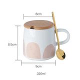 Yeknu  1pc Creative Ceramic 320ml Mug Stainless Steel Spoon With Wooden Lid Home Tea Room Study Office Supplies Gift Milk Coffee Cup