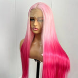 Yeknu  Long Silky Straight Pink Ombre Wig Synthetic Middle Part Highlight Pink Colored Heat Resistant Fiber Wigs for Women Daily Party