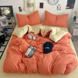 Yeknu  new class A can sleep naked washed cotton solid color sheets student dormitory simple double-spell four-piece bedding