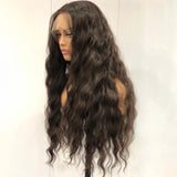 Yeknu  Dark Brown Long Curly Wavy Wig Synthetic Lace Front Wig Loose Deep Natural Brunette Colored Hair 13X4 Frontal Wigs for Women