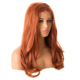 Yeknu  Long Auburn Wig Layered Natural Wavy Synthetic Hair Free Part Copper Wigs for Women Curly Orange Wig for Daily Party Cosplay