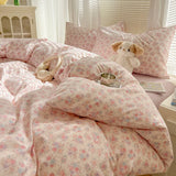 Yeknu  Duvet Set Double Yarn Four-piece Set Class A Aerobic Knitted Cotton Printed Love Bed Cover Skin Friendly Breathable Bedding