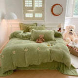 Yeknu New Embroidered Teddy Velvet Bedding Set Winter Warm High-end Soft Warmth Duvet Cover Set with Sheet Quilt Cover and Pillowcases