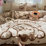 Yeknu Cartoon Animal Embroidery Bedding Set For Adults Kids Cute Flat Fitted Sheet With Pillowcases Washed Cotton Colorful Full Size