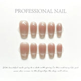 Yeknu 10Pcs Cat Eye Handmade Press On Nails with Gradient Design False Nails Full Cover French Ballerina Wearable Artificial Nail Tips