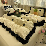 Yeknu  Ins Pink Bow Bedding Set Ruffles Duvet Cover Set Flat Sheet Set Women Girls Princess Bed Linen Set Single Twin Queen Bedclothes